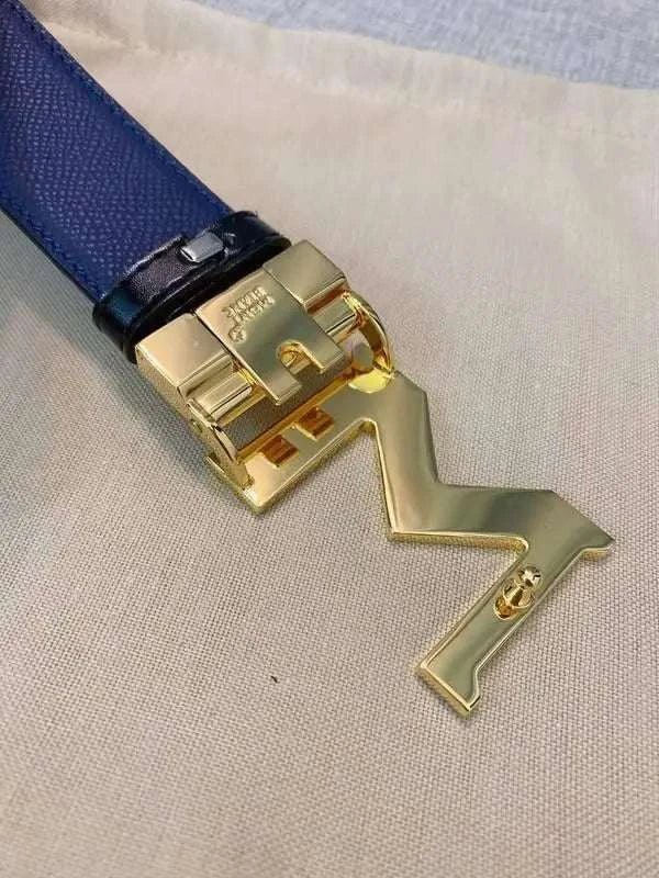 Montblanc M Buckle Reversible Leather Belt 'Black/Blue' - Maven Couture Inc