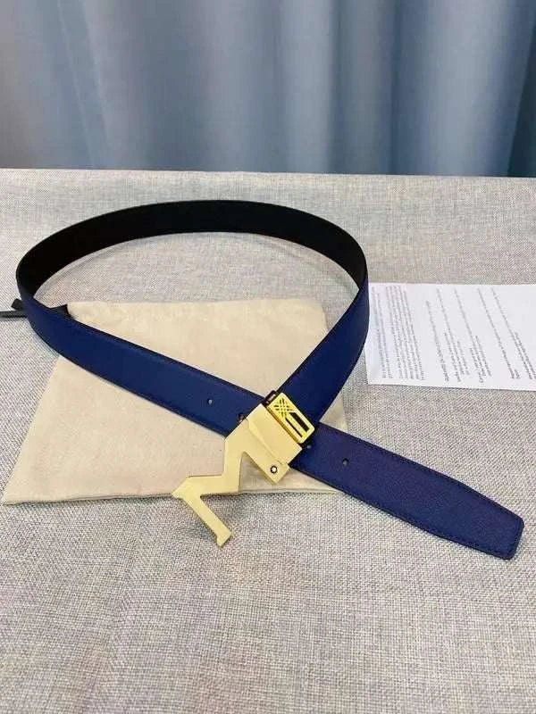 Montblanc M Buckle Reversible Leather Belt 'Black/Blue' - Maven Couture Inc