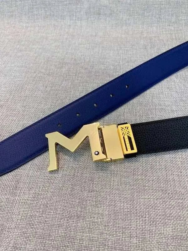 Montblanc M Buckle Reversible Leather Belt 'Black/Blue' - Maven Couture Inc