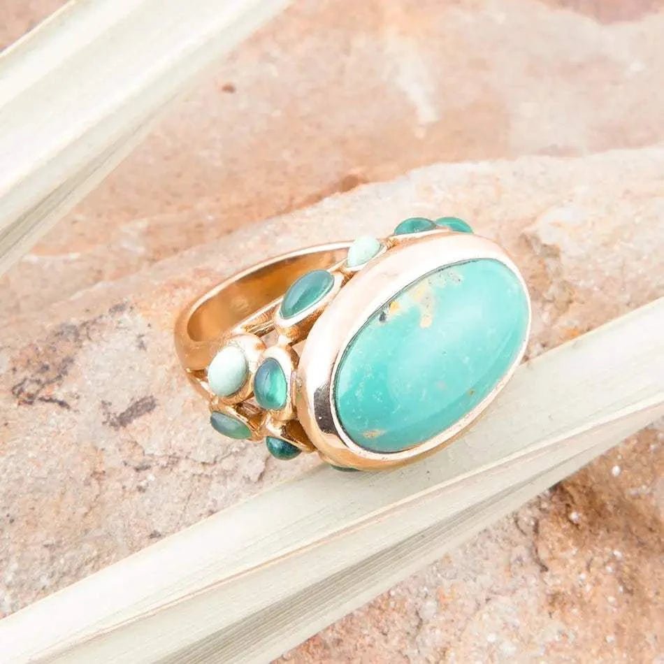 Multi Green Stones Golden Statement Ring - Maven Couture IncRings