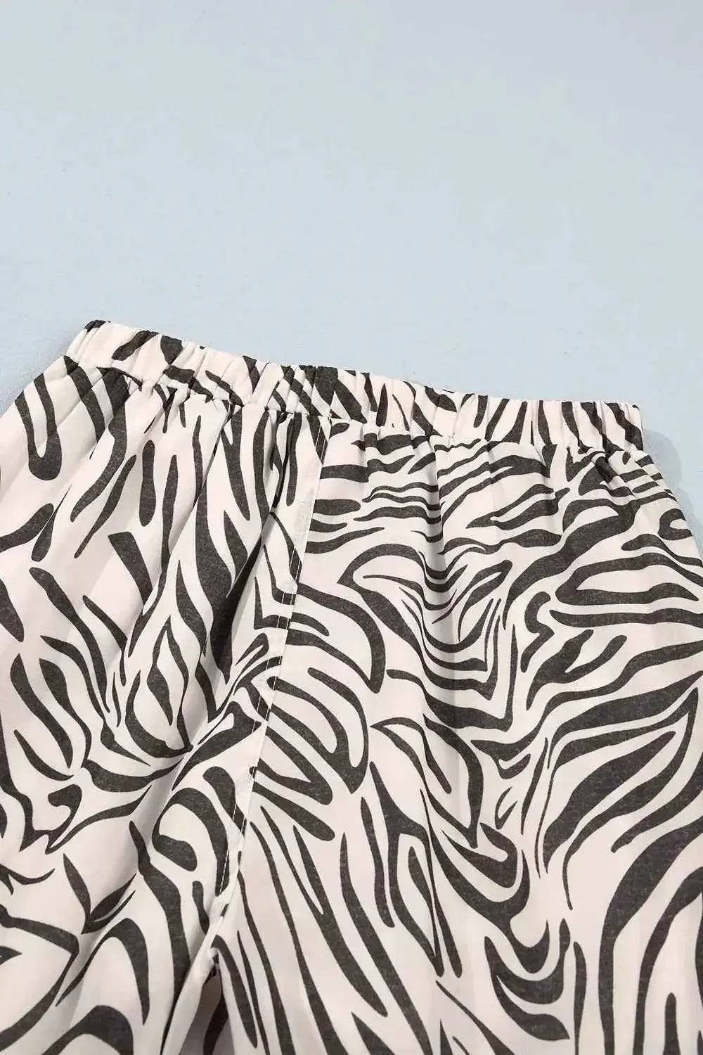 Multicolour Western Print zebra pattern elastic waist pocket pants with black and white stripes and drawstring
