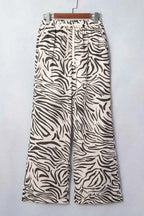 Multicolour Western Print zebra pattern elastic waist pants with drawstring and pockets, made of polyester fabric