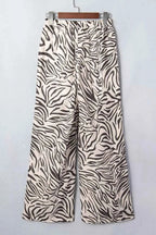 Multicolour Western Print zebra pattern elastic waist pants with drawstring and pockets in 100% polyester fabric