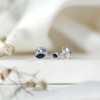 Natural 0.3 Carat Marquise Cut Blue Sapphire Earrings in Silver
