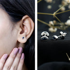 Natural 0.3 Carat Marquise Cut Blue Sapphire Earrings in Silver