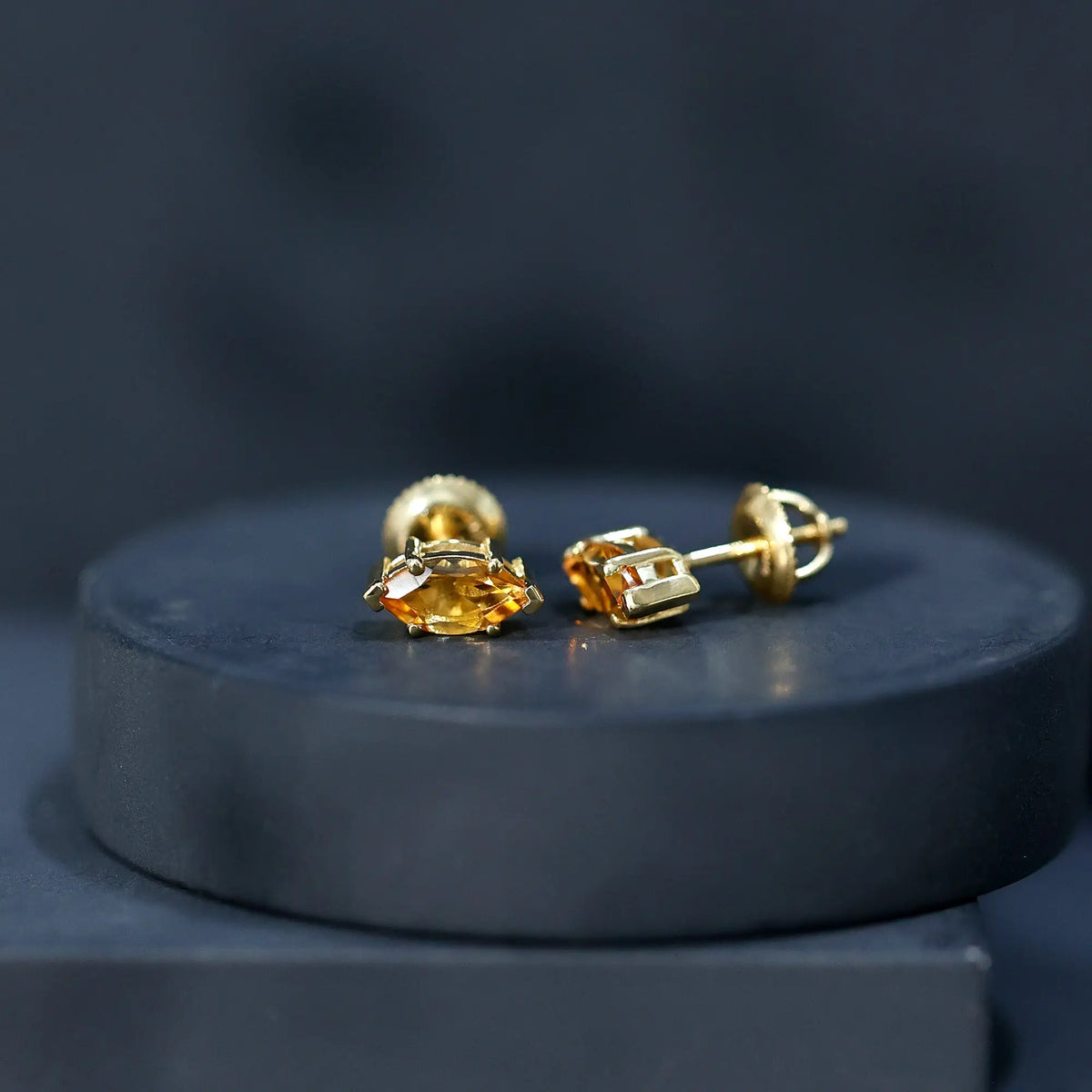 Natural 1.48 Carat Marquise Cut Citrine Stud Earrings