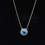 Natural 1.5 Carat Swiss Blue Topaz Chain Necklace with Diamond Halo