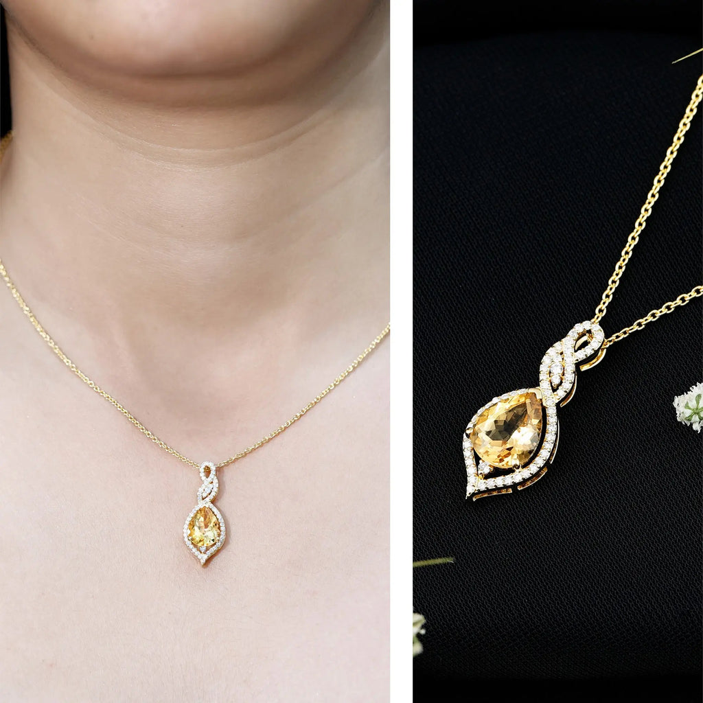 Natural 1.75 Carat Citrine Teardrop Bridal Necklace with Diamond