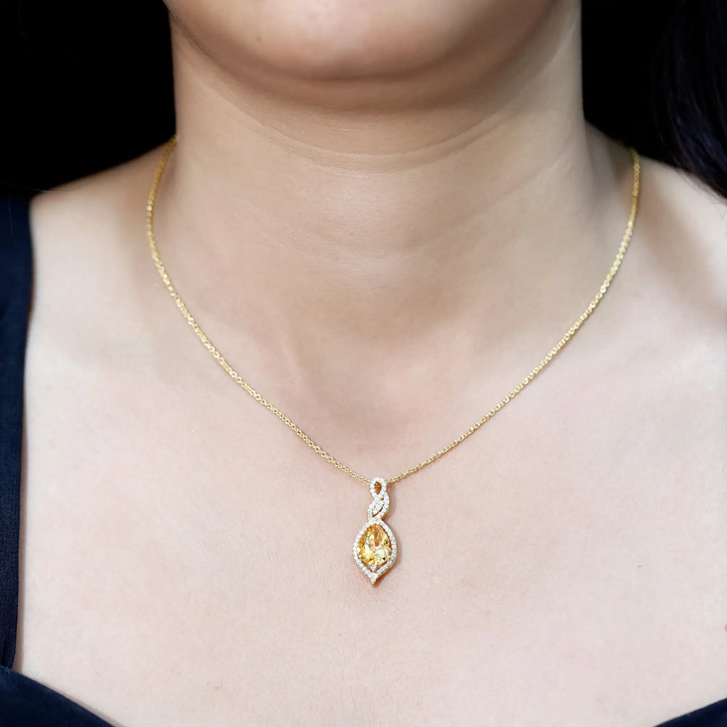 Natural 1.75 Carat Citrine Teardrop Bridal Necklace with Diamond