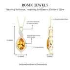 Natural 1.75 Carat Citrine Teardrop Bridal Necklace with Diamond