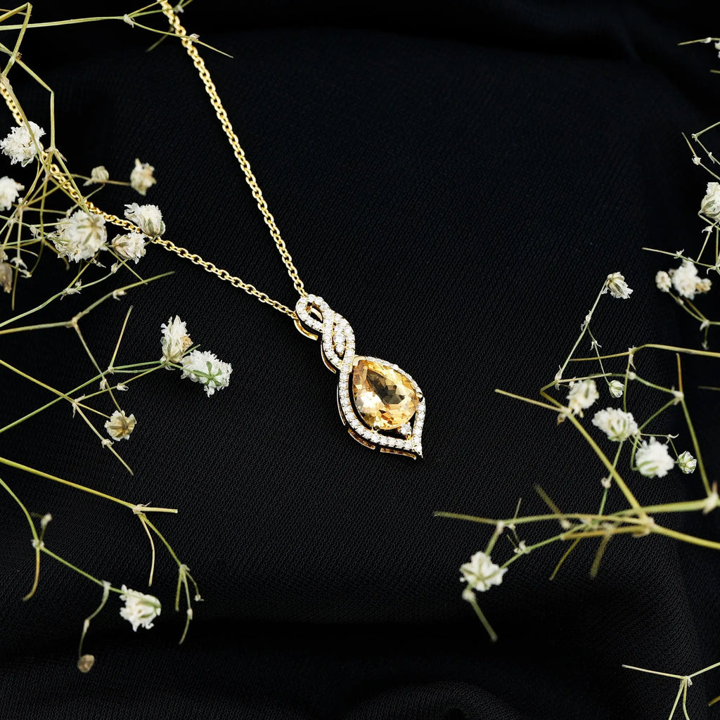 Natural 1.75 Carat Citrine Teardrop Bridal Necklace with Diamond