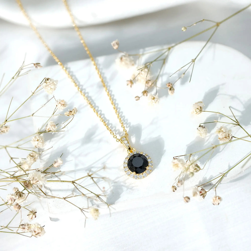 Natural 2.3 Carat Round Shaped Black and White Diamond Halo Necklace with Chain