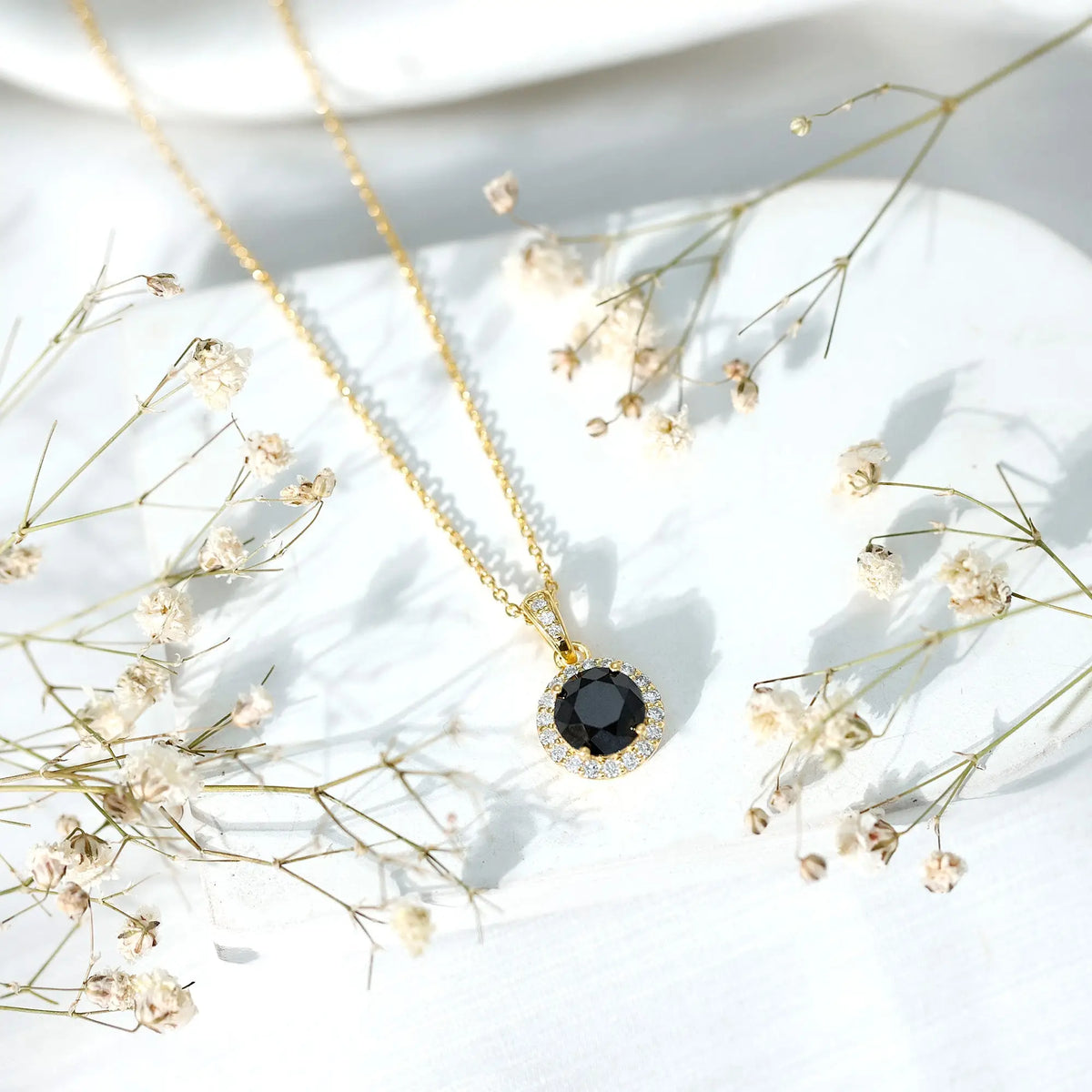 Natural 2.3 Carat Round Shaped Black and White Diamond Halo Necklace with Chain