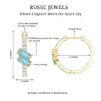 Natural Baguette Shape Sky Blue Topaz Diamond Hoop Earrings