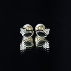 Natural Black Onyx Stud Earrings with Diamond Trio