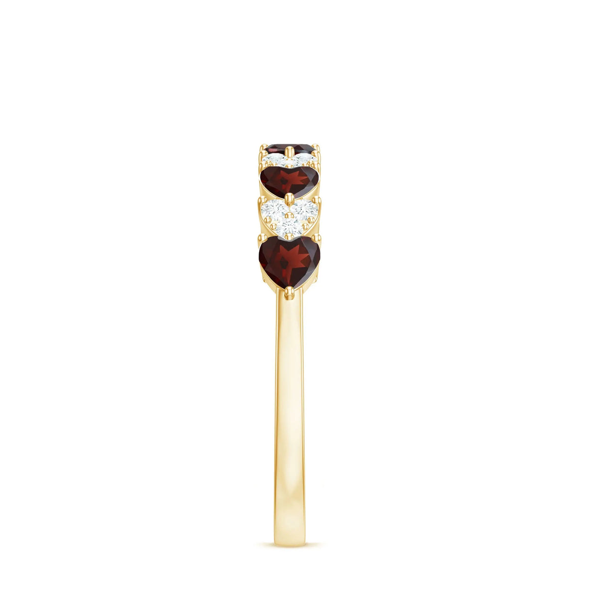 Natural Garnet Diamond Heart Eternity Ring in East West Style