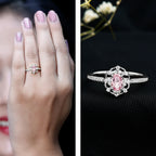 Natural Pink Sapphire Diamond Vintage Engagement Ring in Silver