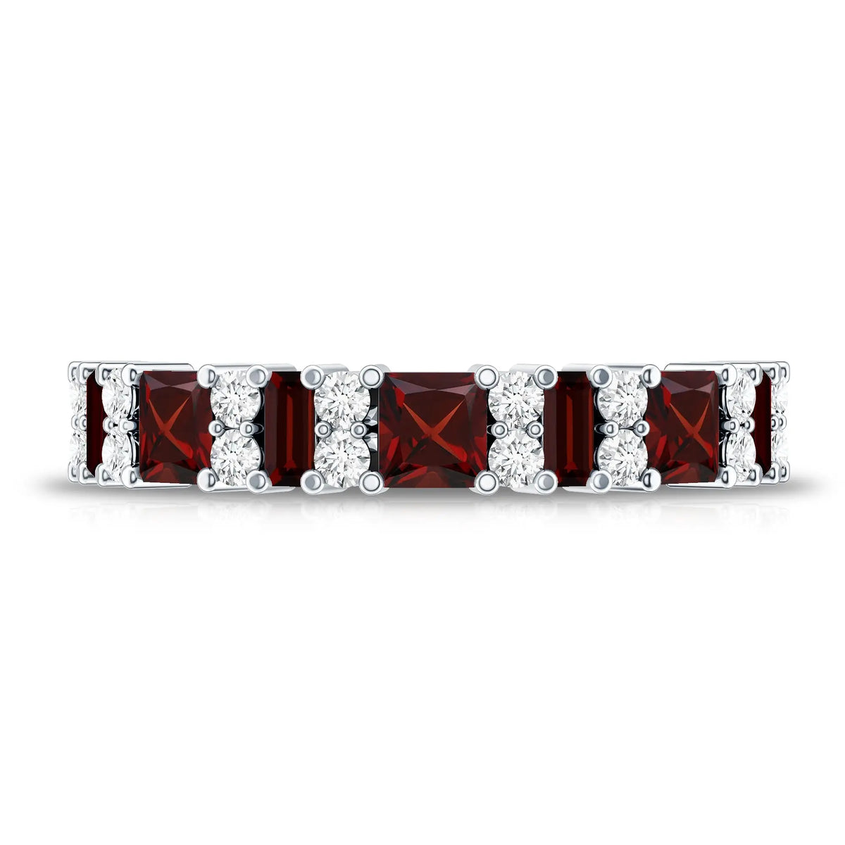 Natural Red Garnet Half Eternity Ring with Diamond