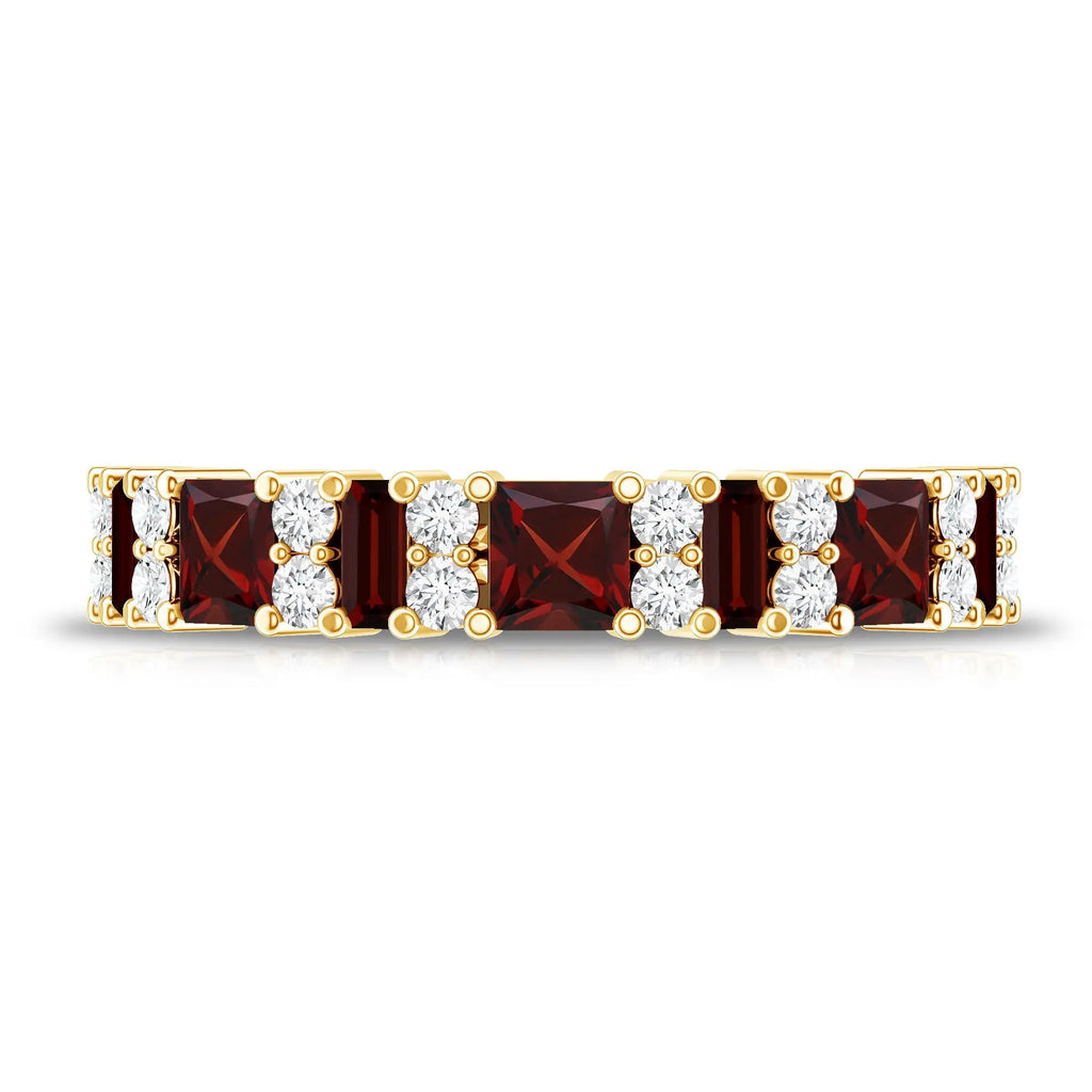 Natural Red Garnet Half Eternity Ring with Diamond