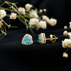 Natural Trilliant Cut Blue Topaz and Diamond Stud Earrings