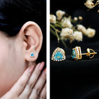 Natural Trilliant Cut Blue Topaz and Diamond Stud Earrings