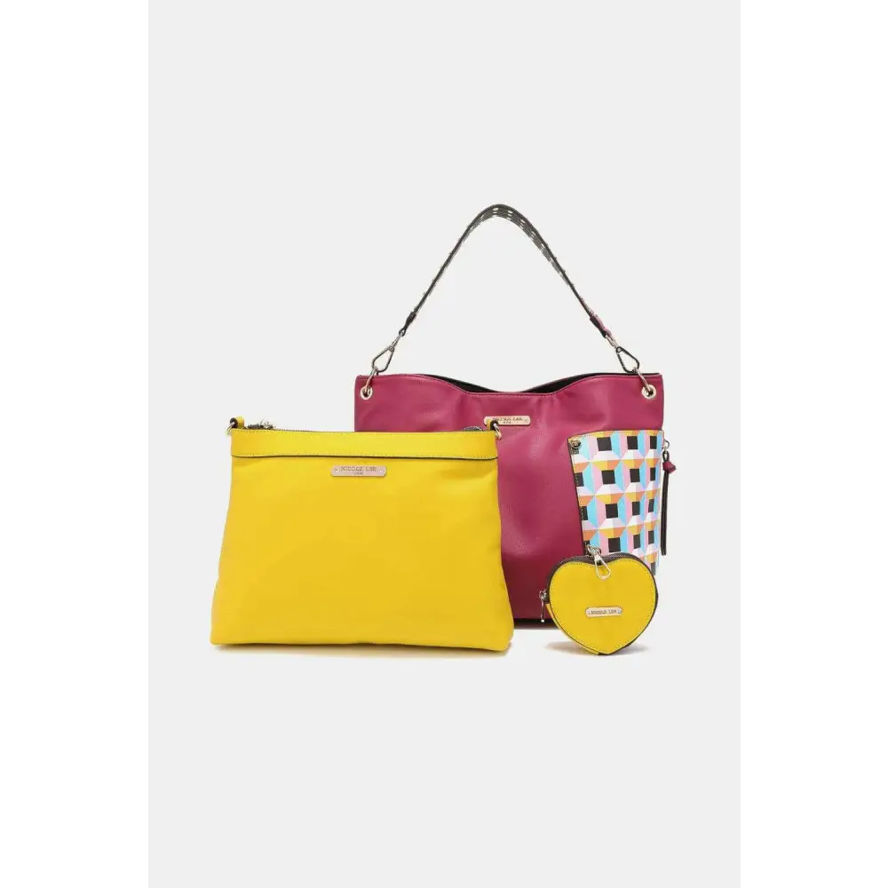 Elevate your style with the nicole lee quihn luxury handbag set $65 the set includes a large shoulder bag, a solid bag,