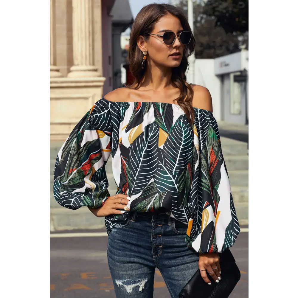 Off-shoulder floral and leopard print luxury fashion for women top $29 sizing regular picture studio, outdoors pattern