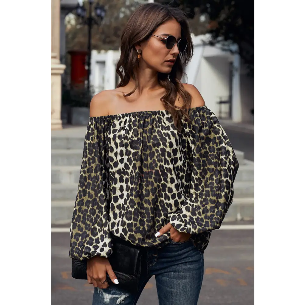 Off-shoulder floral and leopard print luxury fashion for women top $29 sizing regular picture studio, outdoors pattern