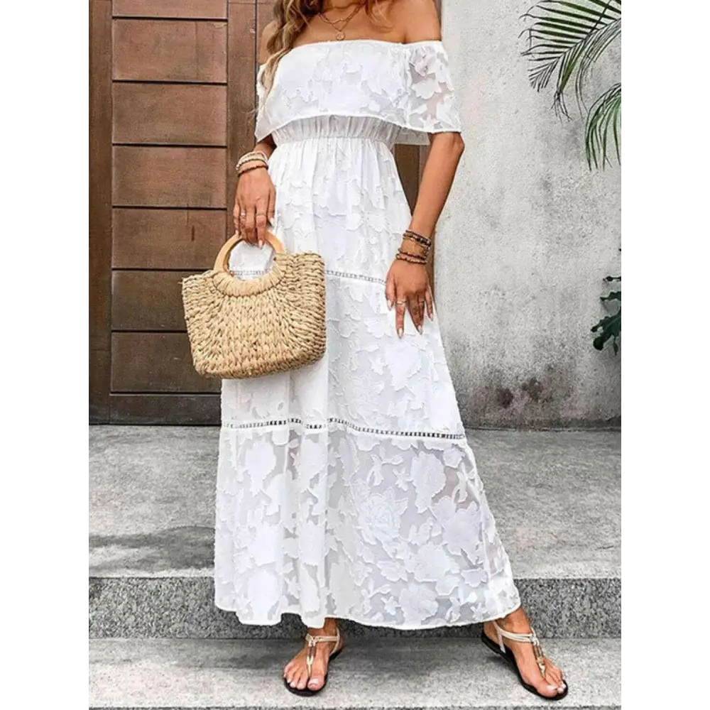 Exquisite off-shoulder maxi dress in luxury fashion for women $38.10 basic style that encapsulates elegance