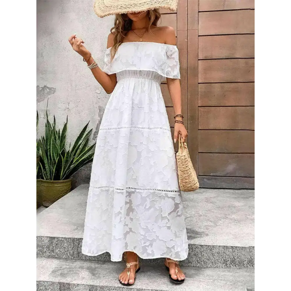 Exquisite off-shoulder maxi dress in luxury fashion for women $38.10 basic style that encapsulates elegance