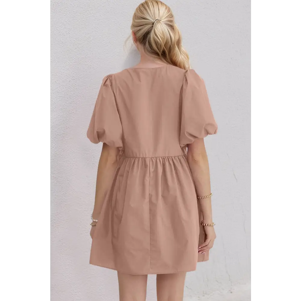 Oh bow ruched puff sleeve mini dress $47.99 basic style, bow opaque no stretch not lined material 100% cotton care