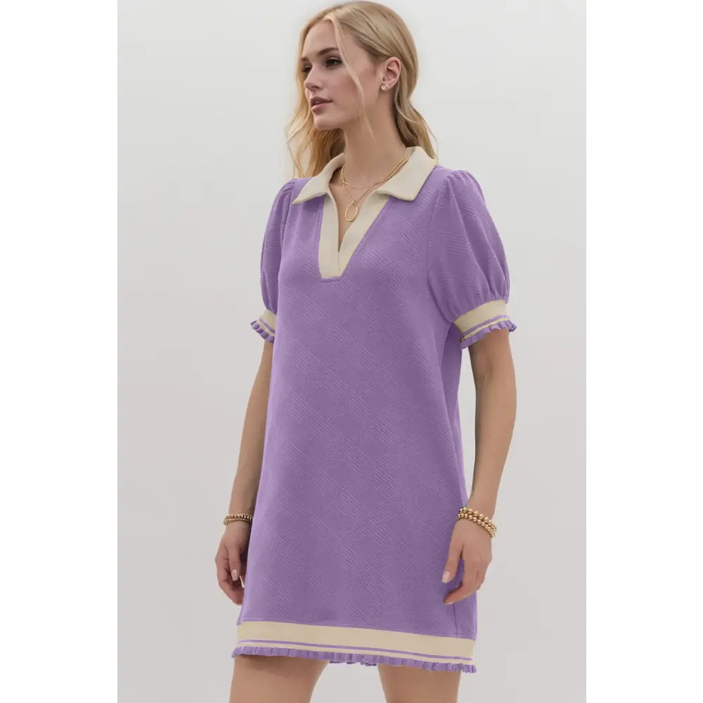 Oh frill contrast trim johnny collar short sleeve mini dress $47.99 basic style opaque slightly stretchy not lined