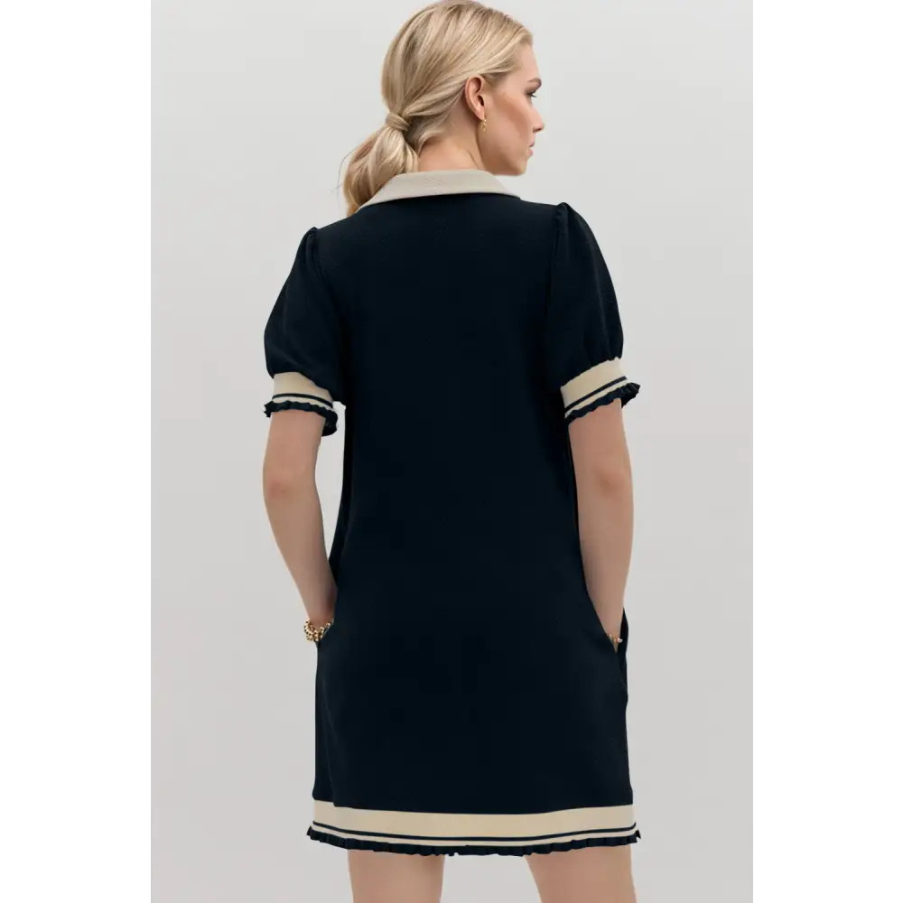 Oh frill contrast trim johnny collar short sleeve mini dress $47.99 basic style opaque slightly stretchy not lined