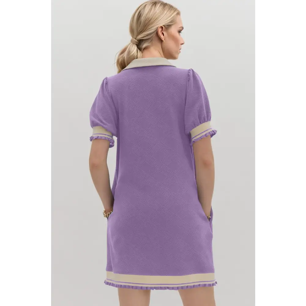 Oh frill contrast trim johnny collar short sleeve mini dress $47.99 basic style opaque slightly stretchy not lined