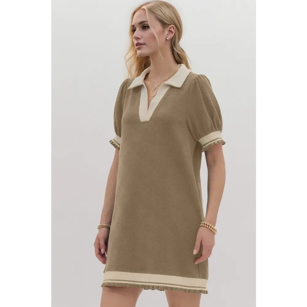 Oh frill contrast trim johnny collar short sleeve mini dress $47.99 basic style opaque slightly stretchy not lined