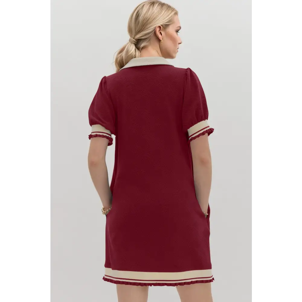 Oh frill contrast trim johnny collar short sleeve mini dress $47.99 basic style opaque slightly stretchy not lined