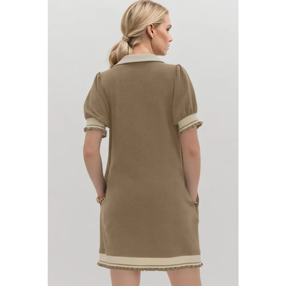 Oh frill contrast trim johnny collar short sleeve mini dress $47.99 basic style opaque slightly stretchy not lined