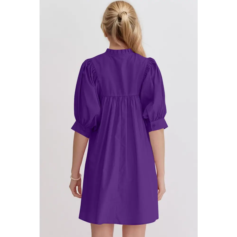 Oh frill notched puff sleeve babydoll mini dress $47.99 basic style, frill, pocketed opaque no stretch not lined