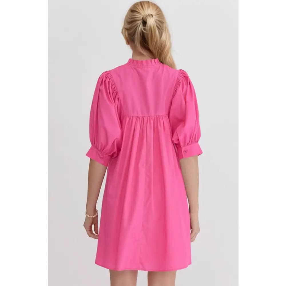 Oh frill notched puff sleeve babydoll mini dress $47.99 basic style, frill, pocketed opaque no stretch not lined