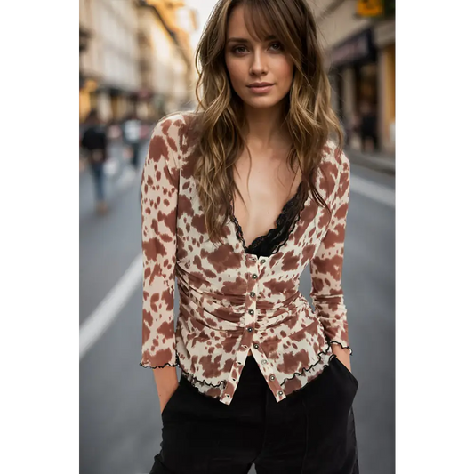 Oh full size animal print button down plunge top $31.99 basic style, buttoned semi-sheer slightly stretchy material