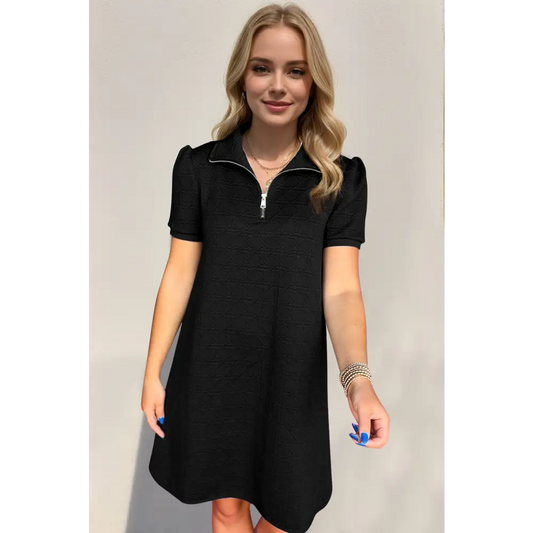 Chic textured quarter zip dress for luxury fashion enthusiasts $47.99 embrace the essence of basic style, effortlessly