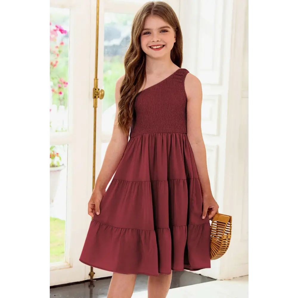 Elevate your wardrobe with the one-shoulder tiered dress in luxury fashion $31 no pattern solid chic smocked