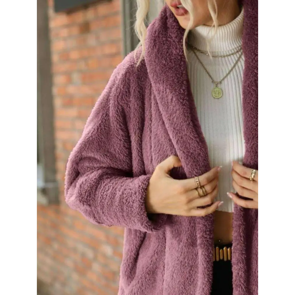 Open front hooded teddy coat in timeless luxury fashion for women $26 basic style, perfect for layering with luxury