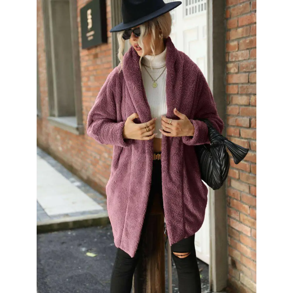 Open front hooded teddy coat in timeless luxury fashion for women $26 basic style, perfect for layering with luxury