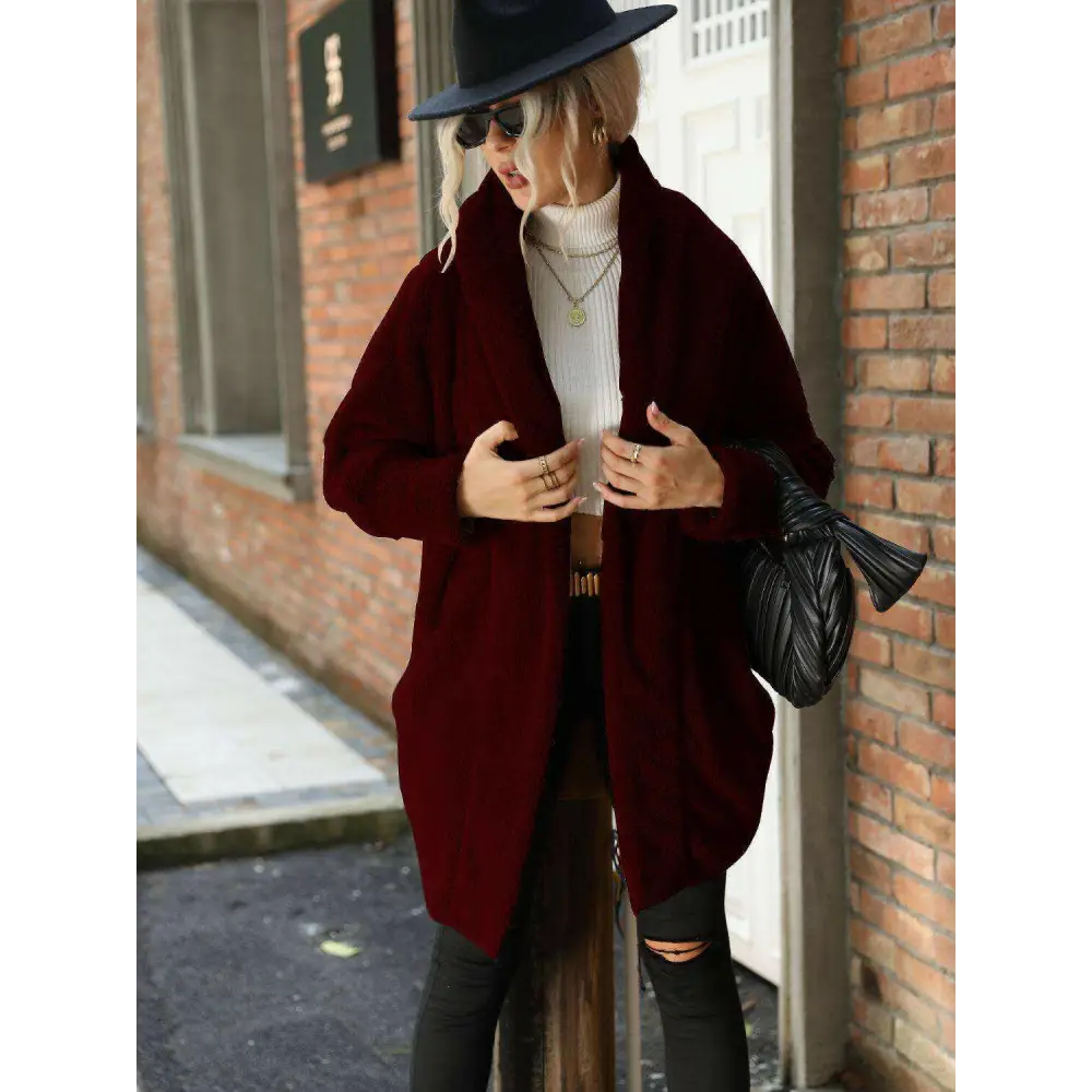 Open front hooded teddy coat in timeless luxury fashion for women $26 basic style, perfect for layering with luxury