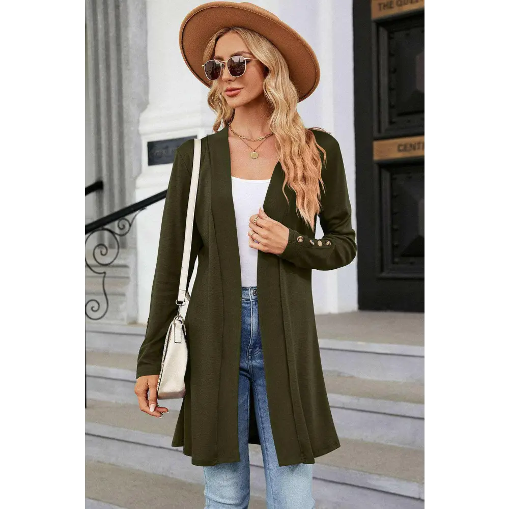 Elevate your wardrobe with the open front long sleeve cardigan $28 this exquisite decorative button adds a unique