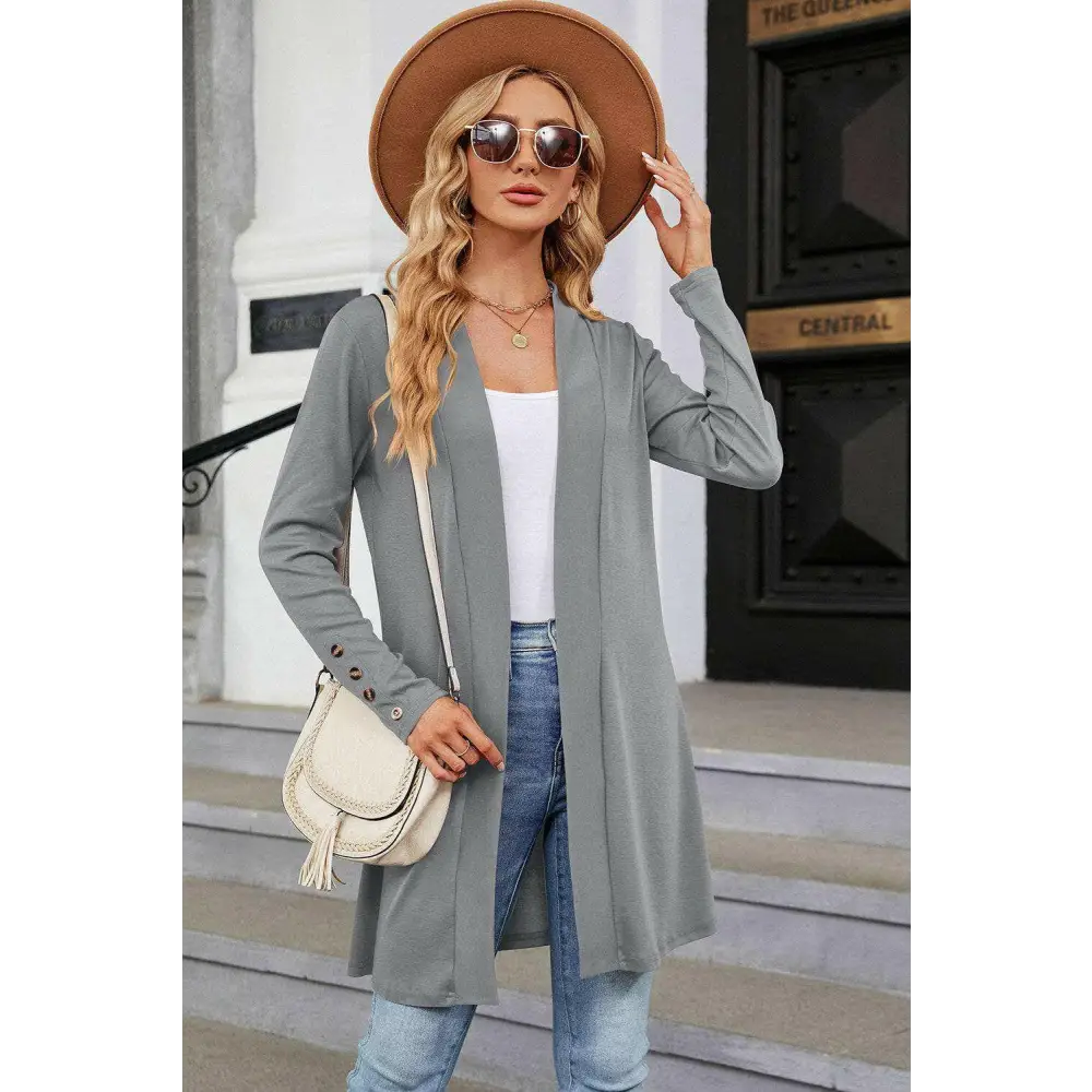 Elevate your wardrobe with the open front long sleeve cardigan $28 this exquisite decorative button adds a unique