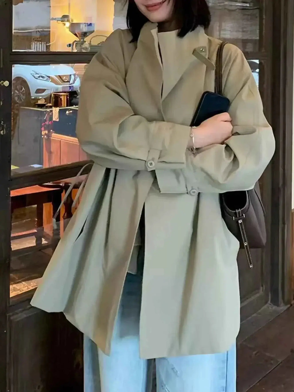Open Front Long Sleeve Trench Coat