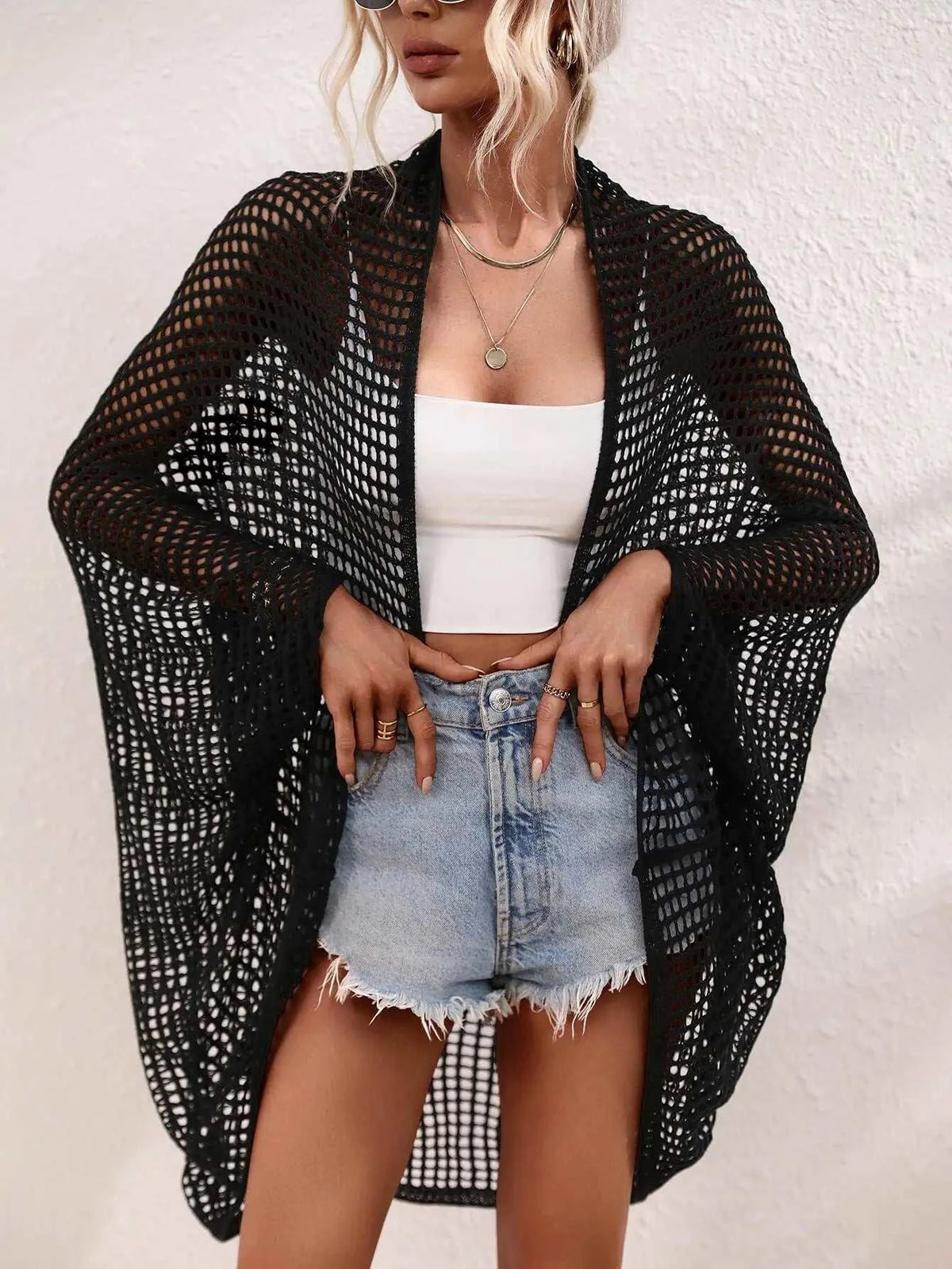 Openwork Open Front Longline Cover Up - Maven Couture Incn/a