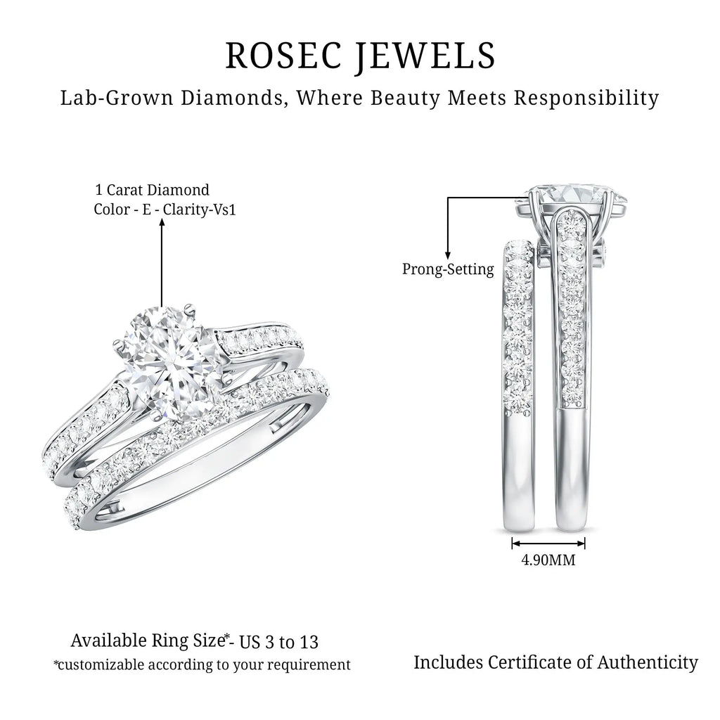 Oval Shaped 1 Carat Lab Grown Diamond Bridal Ring Set with IGI Certificate